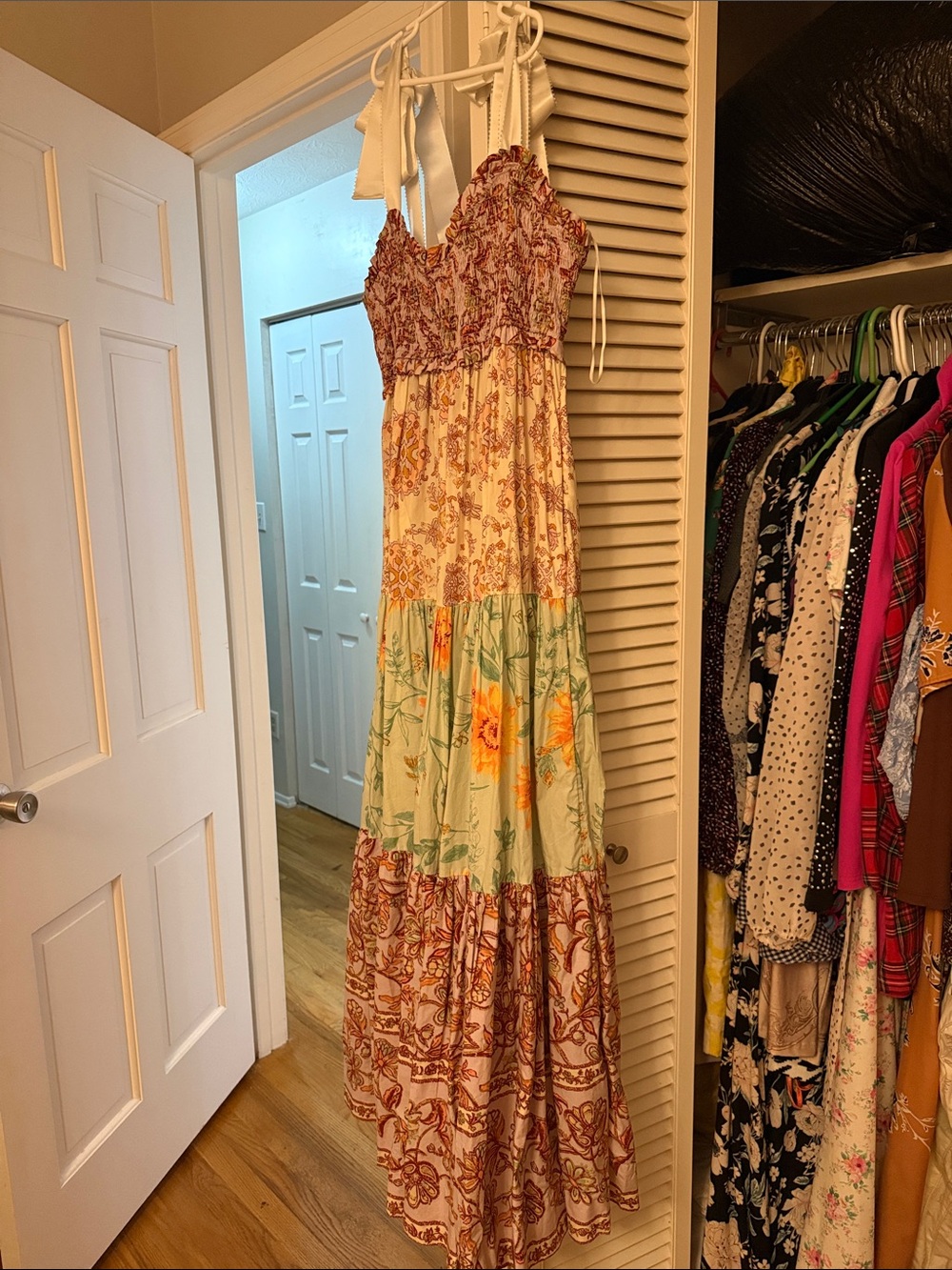 Free people Boho Floral Tiered Maxi Dress - Cream & Green